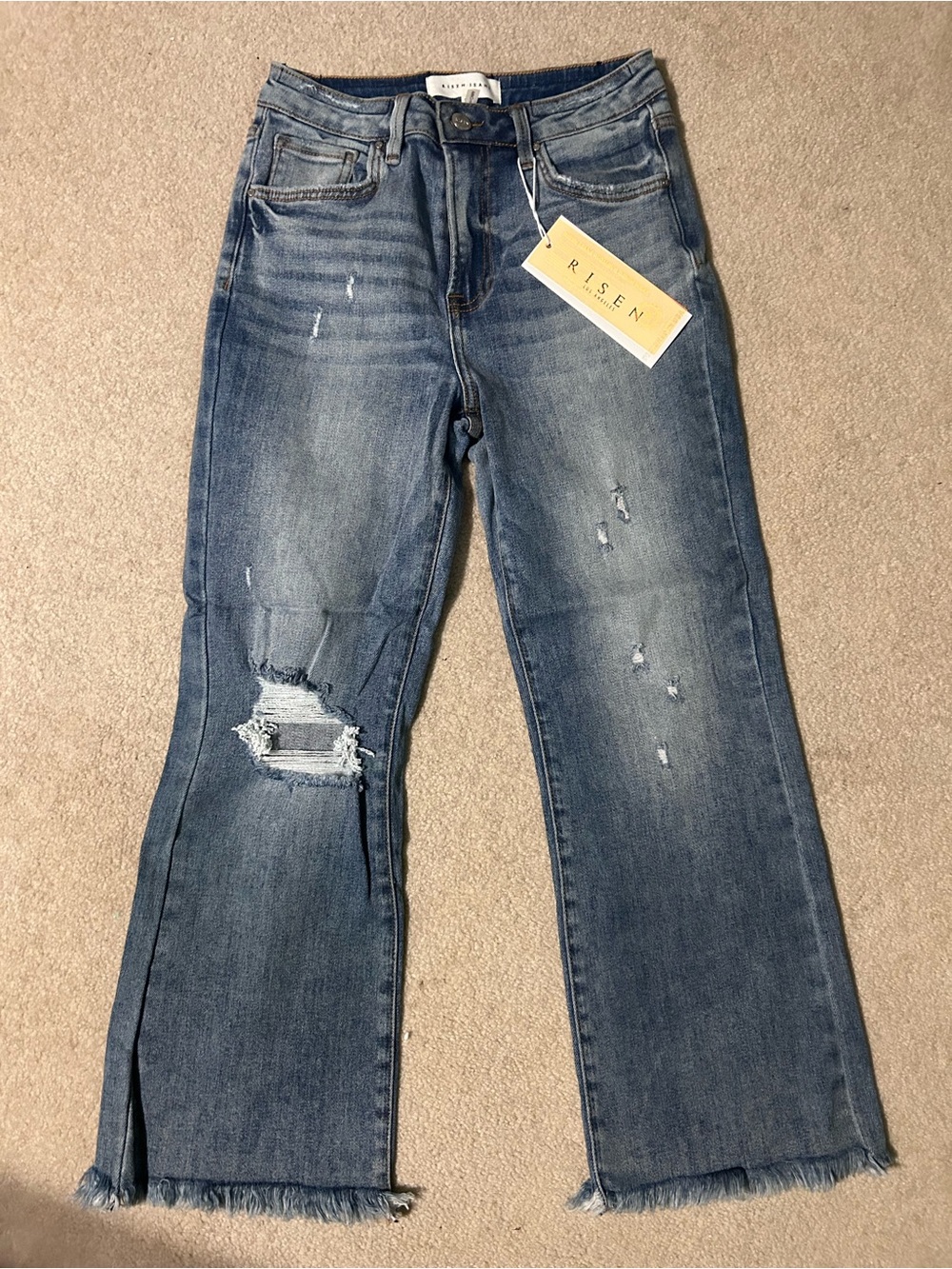 NWT Risen Distressed Straight-Leg Jeans in dark Blue size 5/27